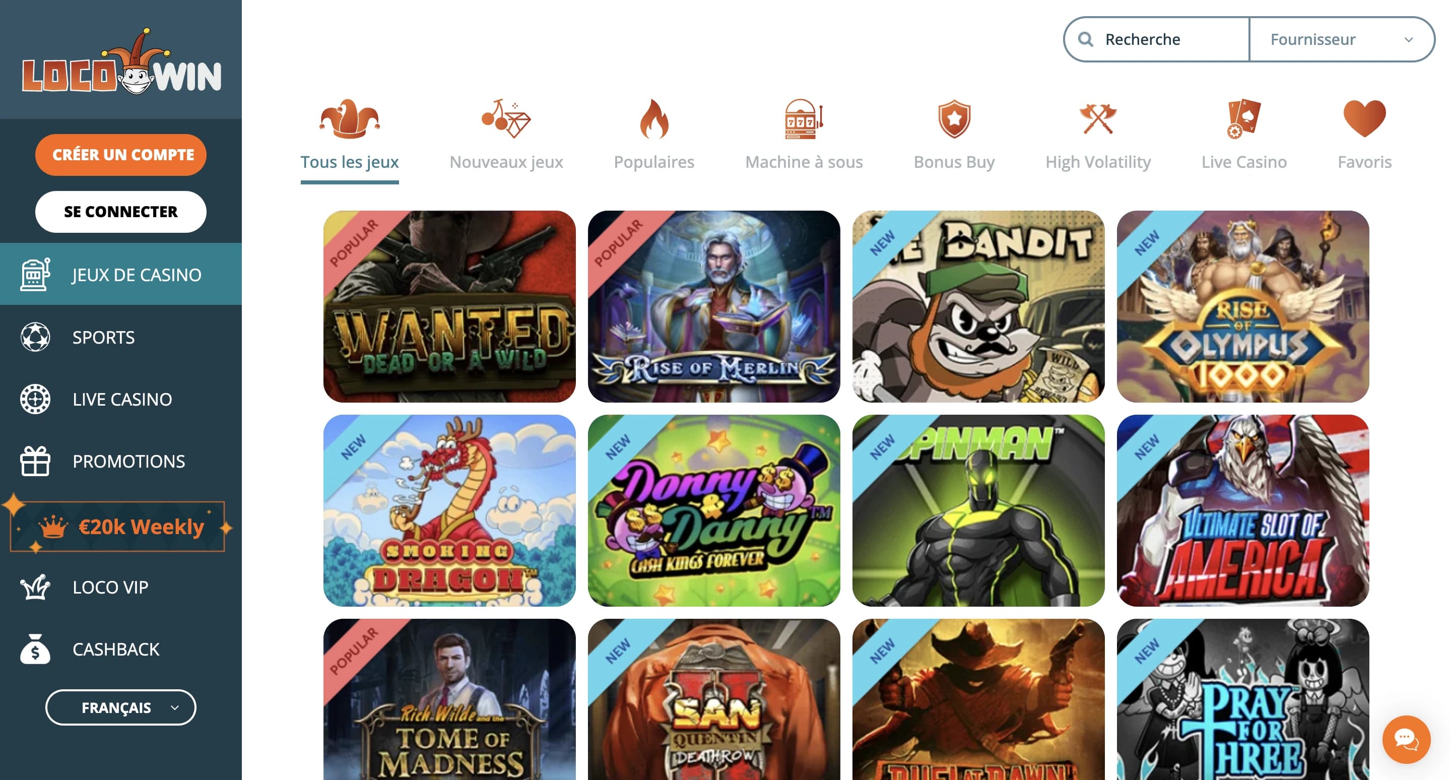 Aperçu de l’interface de la plateforme Locowin
