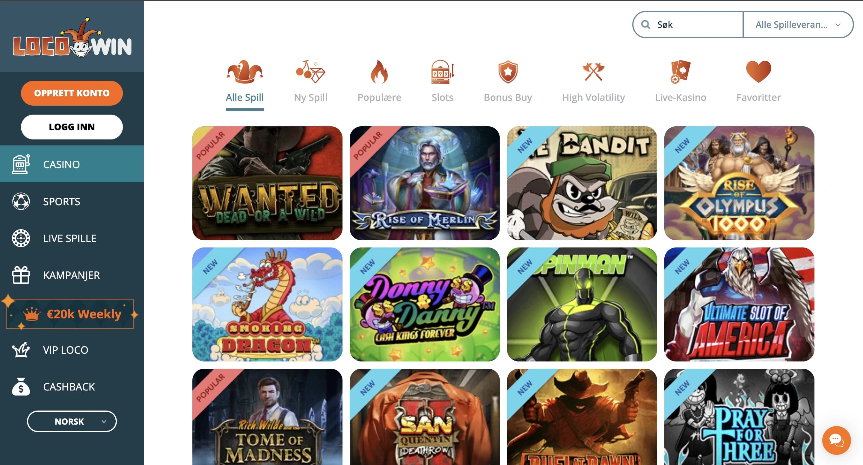 Forhåndsvisning av Locowin-plattformens grensesnitt
